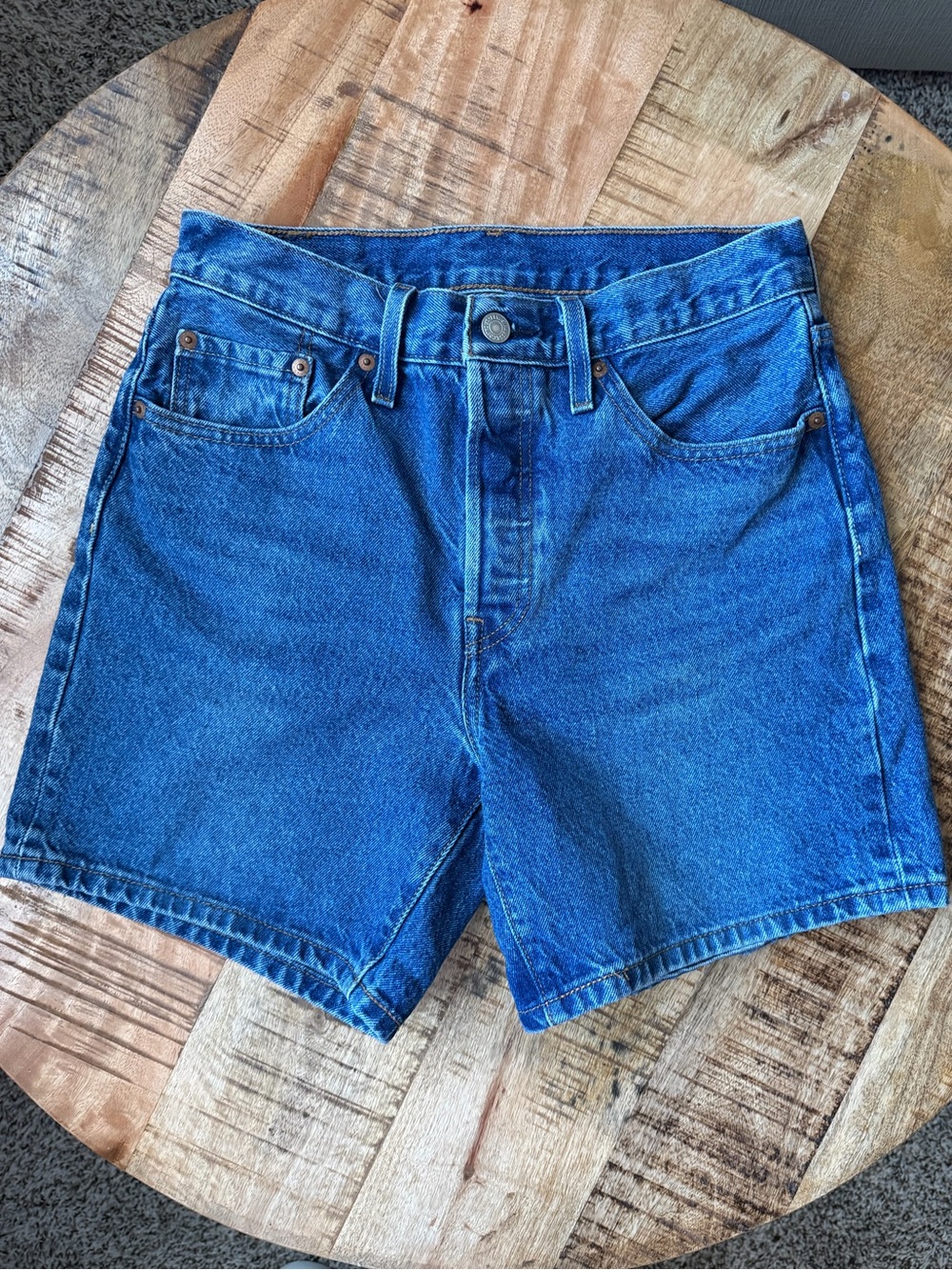 Levi’s 501 Mid Thigh Denim Shorts Women’s 27 High Rise Button Fly Blue